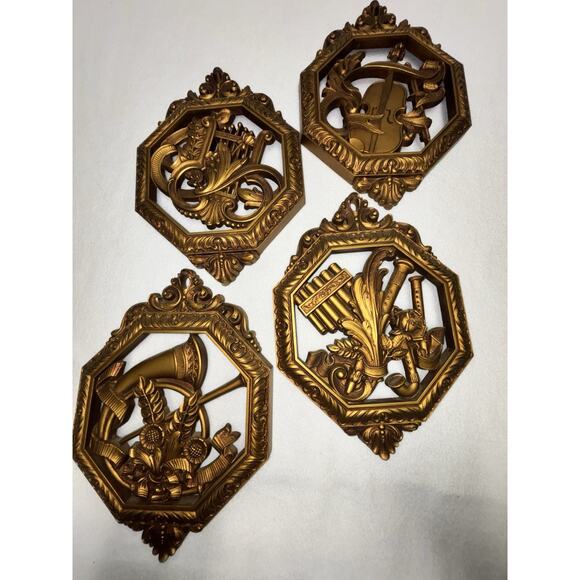 MCM Homco Syroco Musical Instruments Wall Decor Set Of 4 Hollywood Regency Dart - Picture 1 of 9